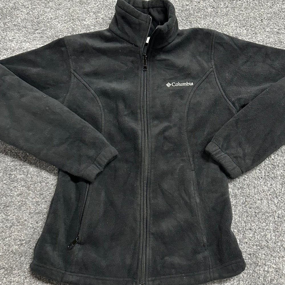 Columbia Fleece Jacket Womens Size XS Black Full Zip Slim Fit Mock Neck Outdoor